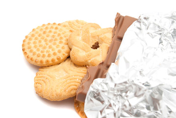different cookies and bar of chocolate