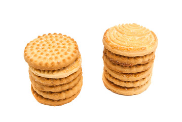 two stacks of tasty cookies on white