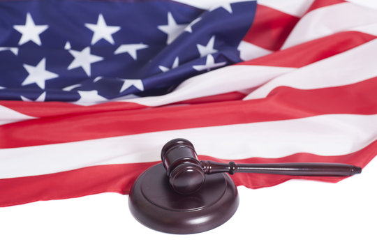 Judge gavel with american flag