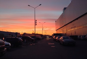 beautiful sunset on parking lot