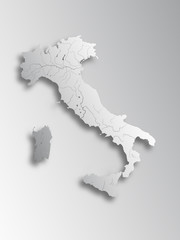 Map of Italy with paper cut effect. Rivers are shown..