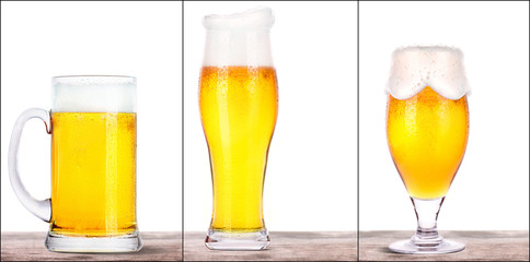Frosty glasses of light beer isolated 