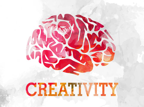 Creative watercolor background with brain symbol vector illustration