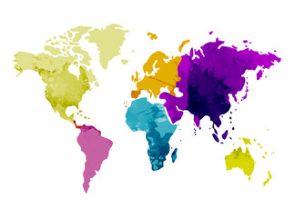 Fototapeta na wymiar World map continents watercolor background vector illustration
