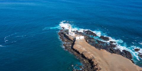 Aerial view of Ponta Temerosa lighthouse farol in the city of Pr