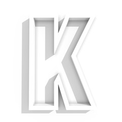 white isolated letter K in white background with shadow