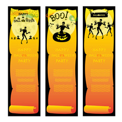 Set vector banners halloween party pumpkins, spider, zombie