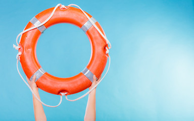 Life buoy ring in female hands