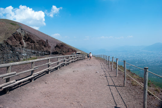 Railing of a path, on the crater volcano Vesuvius, Naples