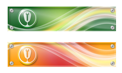Set of two banners with colored rainbow and spanner