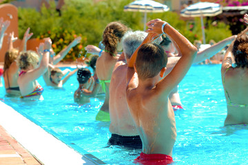 people doing water aerobics in a pool