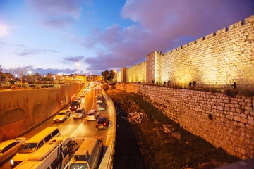 Deurstickers Walls of Ancient City at Night, Jerusalem © Rostislav Ageev