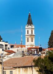Fototapeta na wymiar Roofs of Old City with Holy Sepulcher Church Dome, Jerusalem