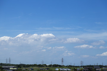 高圧電線と夏空