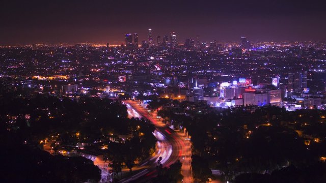 A high angle view over Los Angeles from the Hollywood Hills.