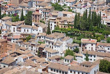 Fototapeta na wymiar Granada - The look to The Albayzin district from Alhambra fortress.