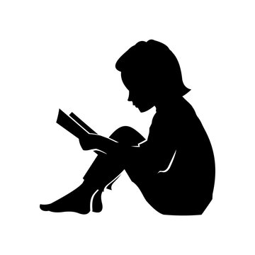 Little Girl Read a Book Vector Silhouette