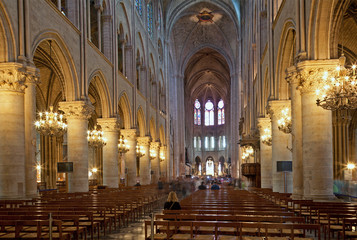 Paris - The nave of Notre Dame gothic cahedral. - obrazy, fototapety, plakaty