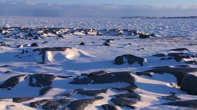 The frozen expanse of Hudson Bay, Manitoba, Canada.