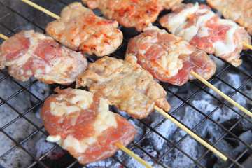 grilled pork on the stove