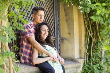 Couple in love a summer day in Barcelona