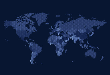 Fototapeta premium Kropkowana mapa świata z sześciokątnymi kropkami