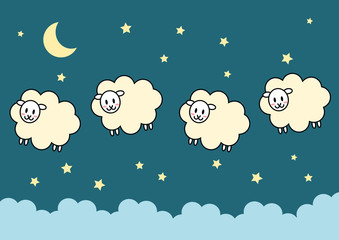 夜空と羊たちのイラスト
