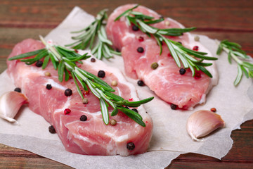 fresh raw meat with rosemary and pepper