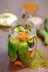 Pickled cucumbers, homemade preserved
