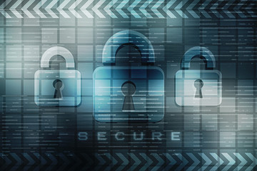 Security concept: Lock on digital screen, contrast, 3d render