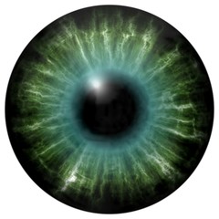 Isolated green eye. Illustration of green blue stripped eye iris, light reflection