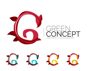 Set of abstract eco plant icons, business logotype nature green
