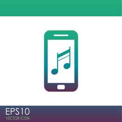 Smartphone with music symbol vector icon.