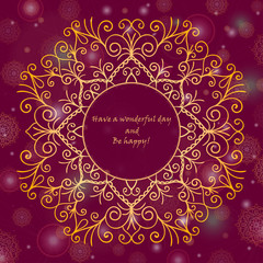 Template greeting card design decorated with shiny golden pattern in oriental style