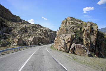 SIBERIA, RUSSIA - JUNE 10, 2012: The Russian route M52 (R256), also known as Chuya Highway or Chuysky Trakt from Novosibirsk to Russia's border with Mongolia