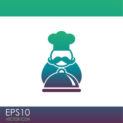 Chef with tray of food vector icon.