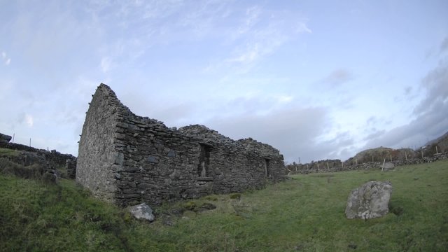 Time lapse of clouds blowing over the ruins in Glencolumbkille, County Donegal, Ireland.