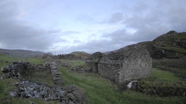 Time lapse of clouds blowing over the ruins in Glencolumbkille, County Donegal, Ireland.