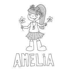 The simple outline drawing for coloring with the image of children of different name characters and education