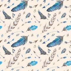 Watercolor Tribal Feather Pattern
