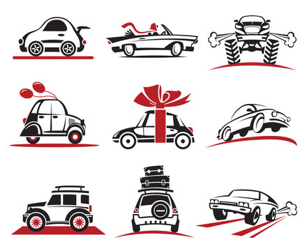 set of nine car icons