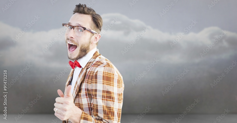 Aufkleber composite image of geeky hipster pointing at camera