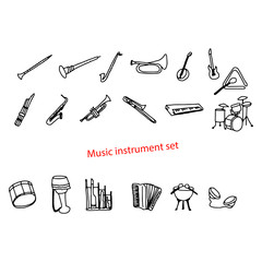 Obraz premium illustration vector doodles hand drawn music instrument set.