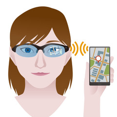 smart glasses and smart phone, Wireless connecting, Wearable device, illustration