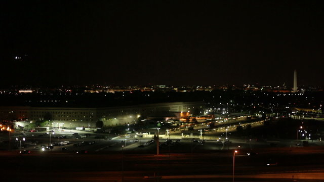 The Pentagon cityscape at night in Washington DC, USA.