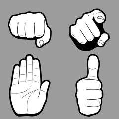 Set of hands in many and different gesture. Vector illustration.