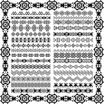 Set of borders in ethnic tribal style. 30 pattern brushes inside