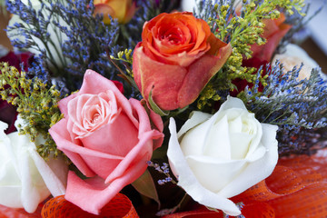 Bouquet of white, red and yellow roses