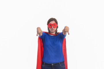 Woman superhero with red cape.