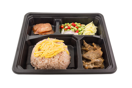 Shrimp paste fried rice in black tray , Thai food